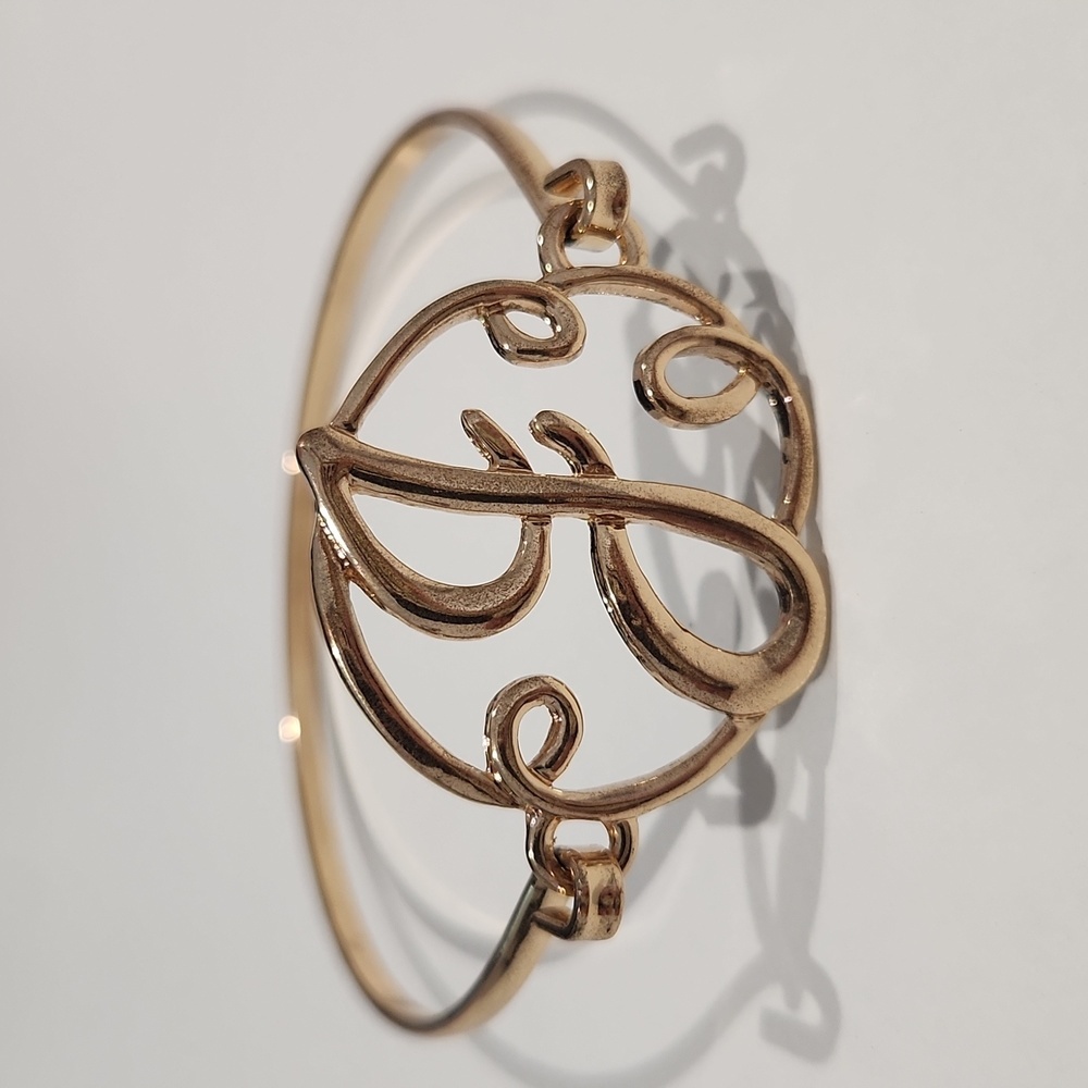 Initial Bracelet Monogram Letter Gold Tone Bangle